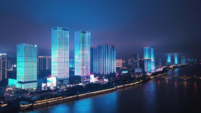 城市高楼灯光秀大全景