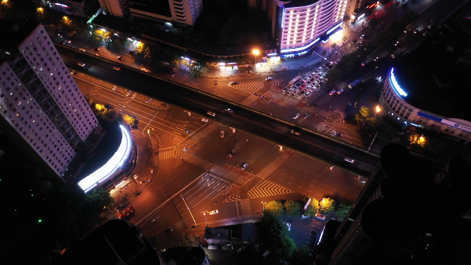 城市道路夜景航拍 