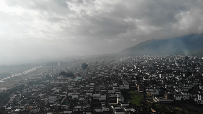 大理喜洲古镇俯拍大全景