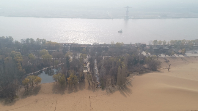 沙坡头黄河 蹦极地航拍