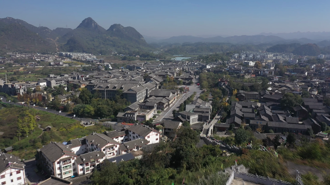 青岩古镇近景航拍