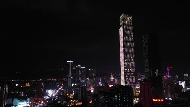 深夜长沙市中心航拍