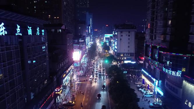 湖南长沙解放西路全景夜景航拍