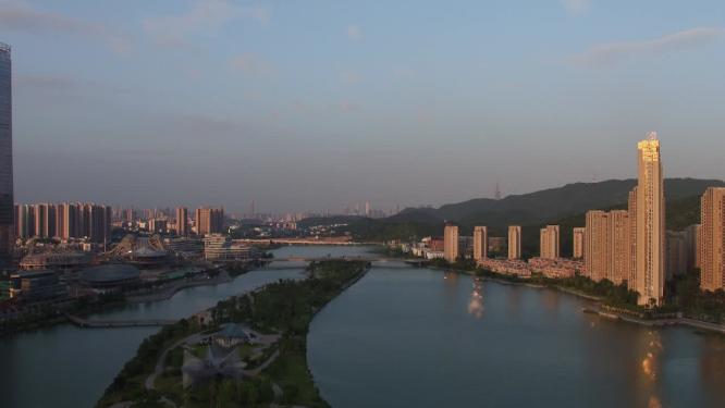 长沙梅溪湖湖边航拍