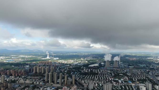 湖北荆门乌云密布城市航拍