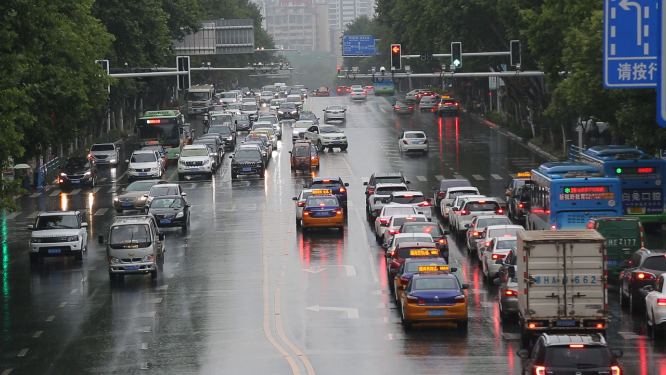 城市里雨中车流
