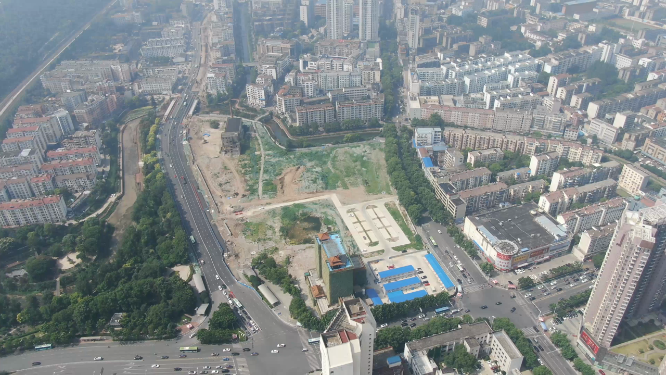 湖北荆门工人文化宫修建航拍 