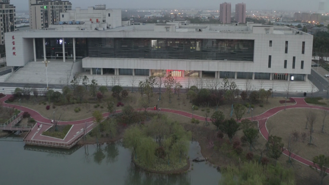航拍湖北荆门东宝剧院 
