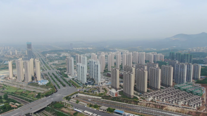 航拍湖北高楼林立的城市新区
