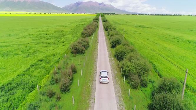 汽车行驶在高原小路上