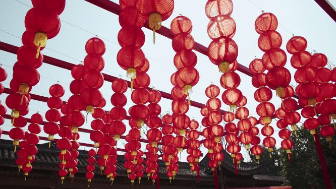 春节古镇街市灯笼