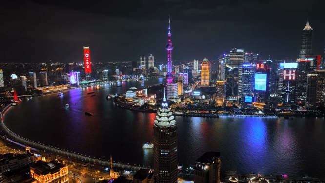 航拍上海都市夜景