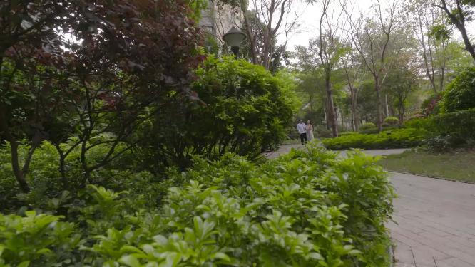 情侣看房小区行走享受生活