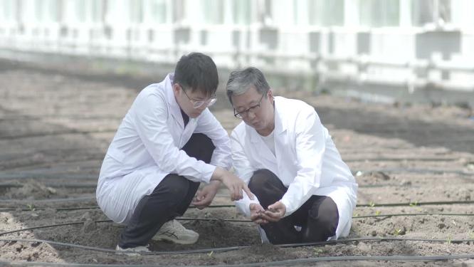 智慧乡村农业温室大棚里科学家行走数码检测