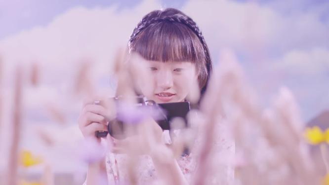 春天唯美浪漫写意小女孩狗尾巴草丛自信拍照