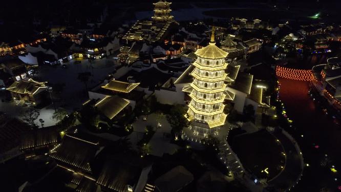 福州航拍闽越水镇夜景
