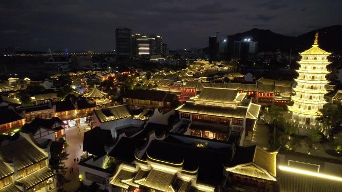 福州航拍闽越水镇夜晚