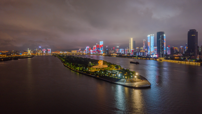 长沙橘子洲头夜景环绕延时