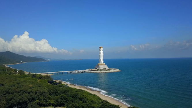 海南三亚南山海上观音4k唯美航拍 