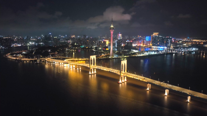 4K航拍澳门港珠澳大桥夜景 