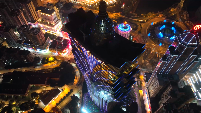 4K澳门大楼爬楼夜景航拍 
