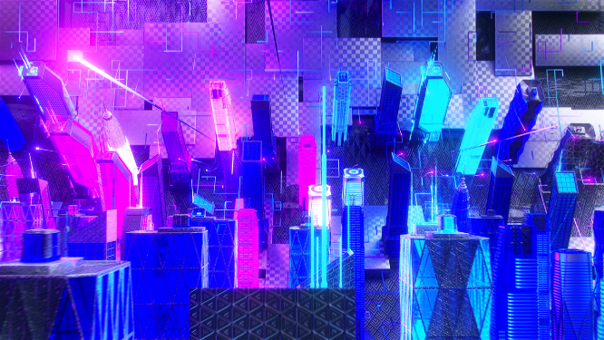 荧光科技感立方体城市