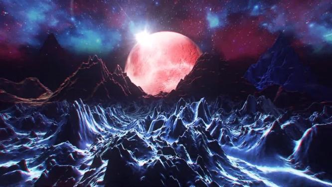 科幻宇宙外星表面日升炫酷背景