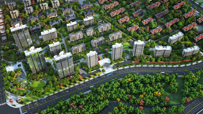 俯拍地产建筑区位绿化动画素材