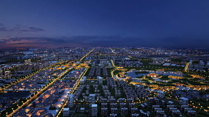 西安城市夜景区位三维动画
