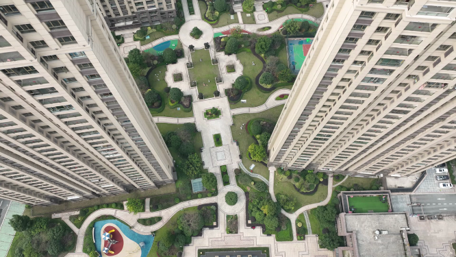 航拍住宅小区园林景观镜头