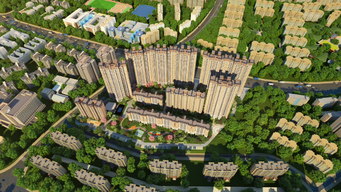 航拍地产建筑区位绿化三维动画