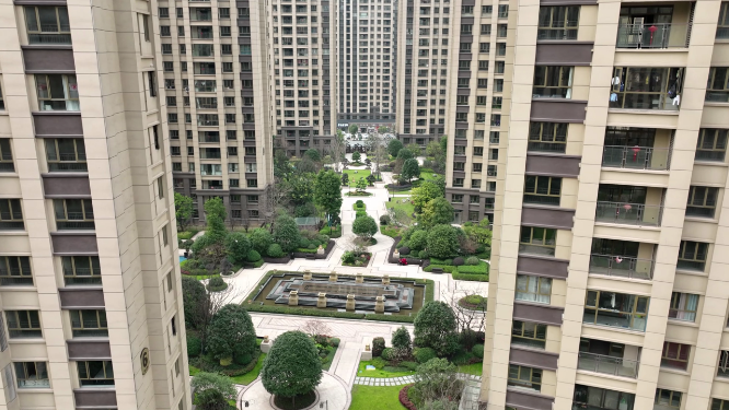 航拍住宅小区园林景观素材