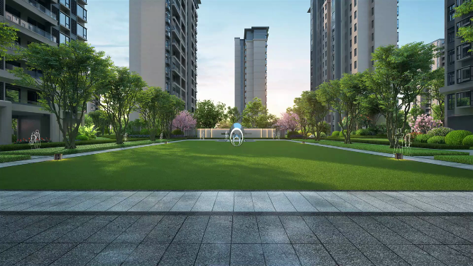 住宅小区超大草坪景观动画素材