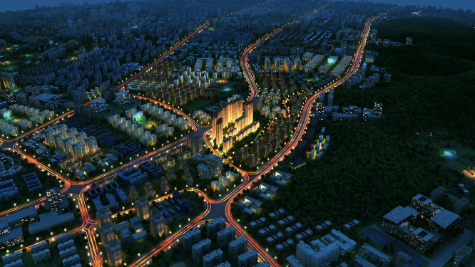 俯拍地产建筑区位夜景动画素材