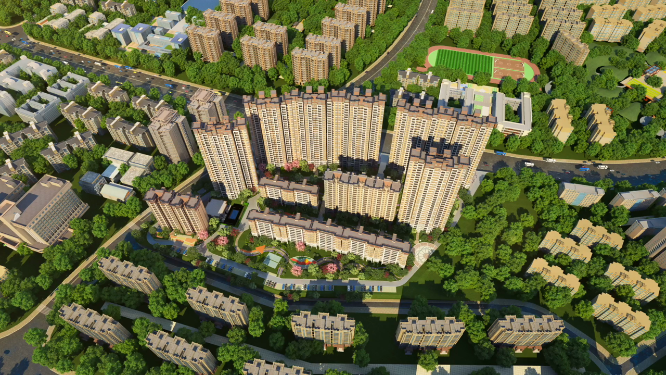 航拍地产建筑区位绿化三维动画