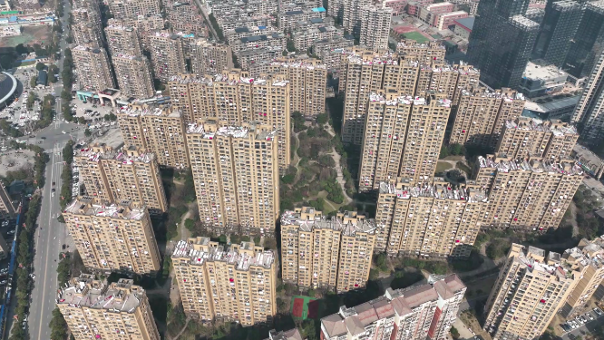 高空航拍城市住宅小区画面