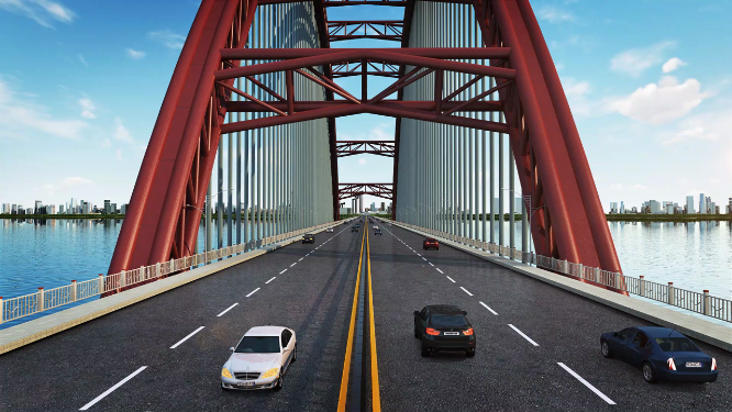 汽车行驶跨海大桥三维镜头