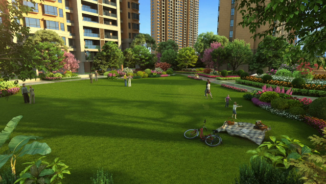 住宅小区阳光休闲草坪三维动画
