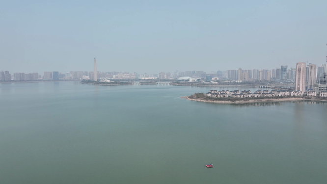 航拍九江八里湖胜利塔画面