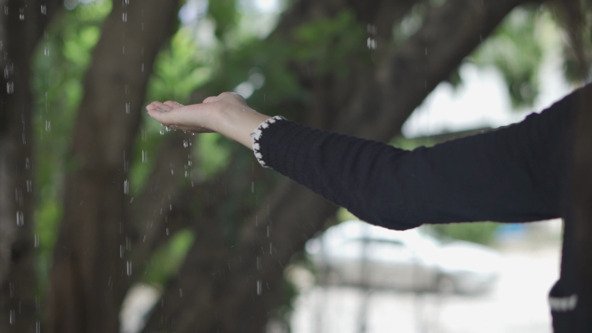 热带雨林伸手淋雨特写素材