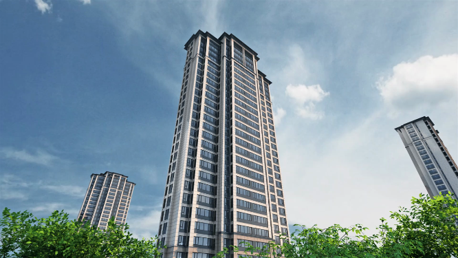 仰拍高层洋房建筑外景动画素材