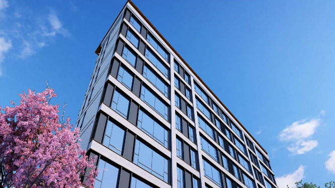仰拍地产建筑外立面三维动画