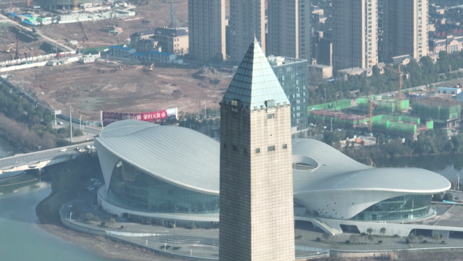航拍江西九江城市地标建筑