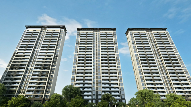 仰拍地产建筑外立面三维动画