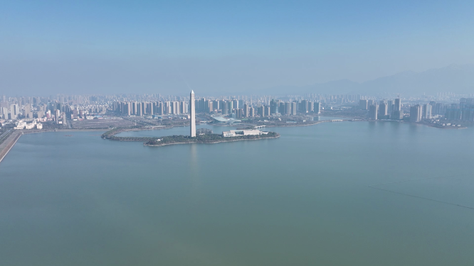 航拍九江城市大湖景（一镜到底）