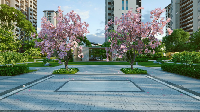 小区樱花入户大道三维动画