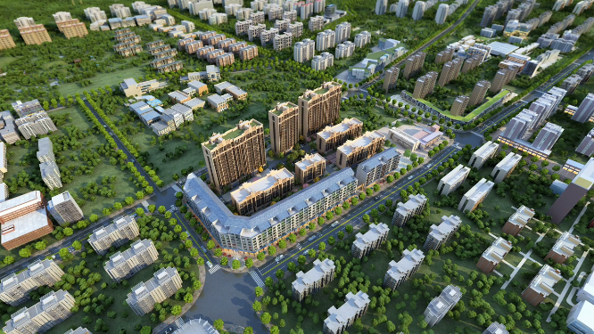 航拍住宅建筑区位绿化三维动画