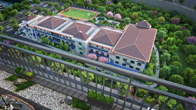 俯拍别墅建筑外观三维动画