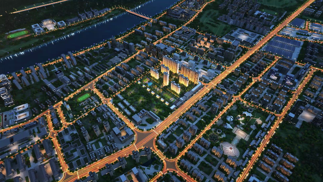 航拍繁华商业建筑夜景动画（合集）