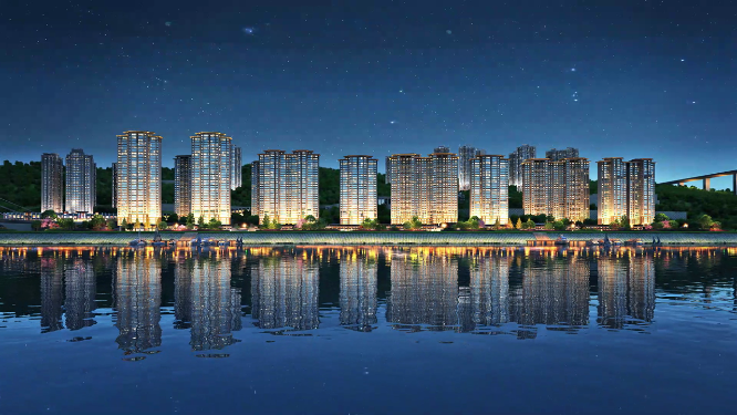 远眺江景房夜景动画素材